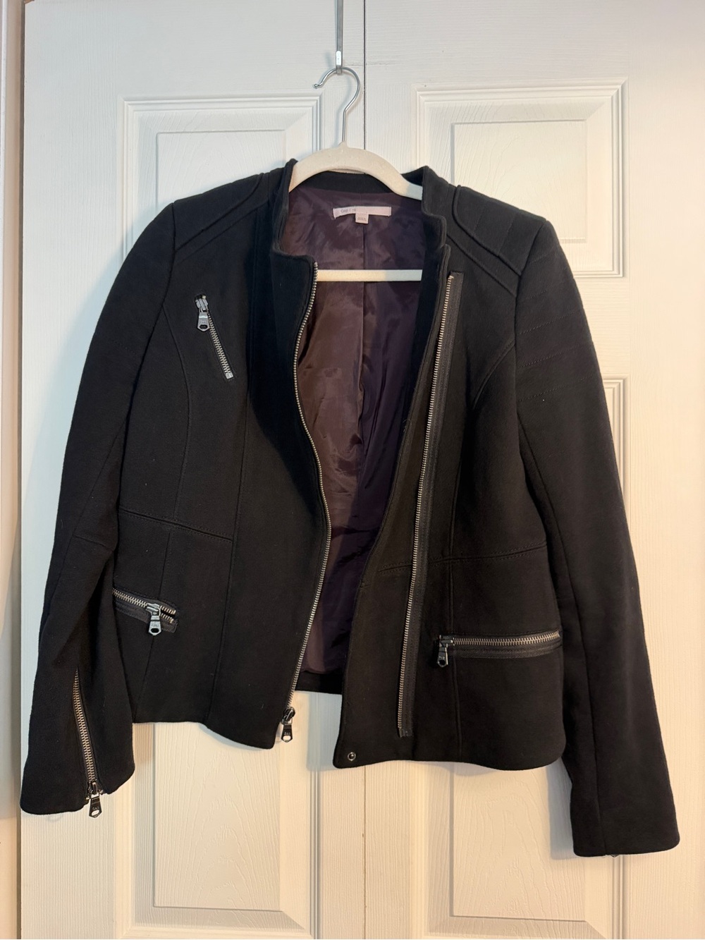 Gap Women Moto Jacket True Black Full Zip with Zip Pockets - Size XS - Picture 4 of 8